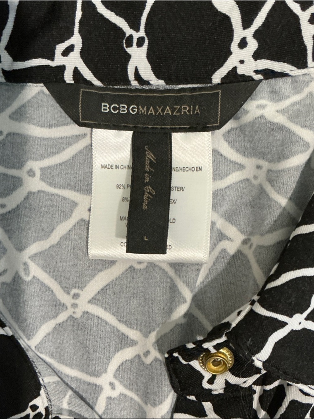 BCBGMaxAzria Black & White Abstract Chain-Link Blouse Size L - Picture 2 of 5